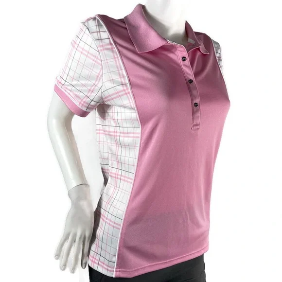 Izod Tops Izod Perform Pink Ribbon Plaid Golf Polo Shirt Size